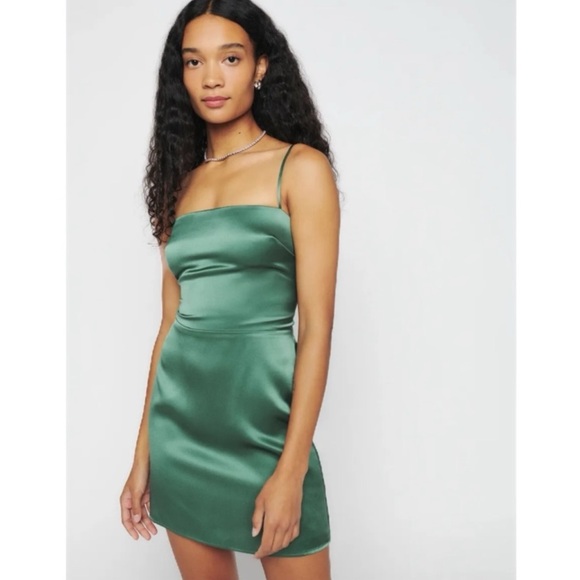 Reformation Kosta Silk Mini Dress Bottle Green Size 4